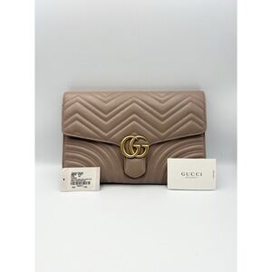 Gucci Marmont GG Clutch Bag Leather Color Beige With Suede Interior‎ And Heart